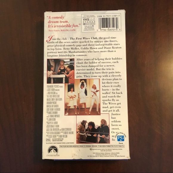 3 for $30‎ The First Wives Club VHS, Vintage, 1996 - Picture 4 of 4